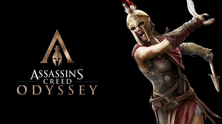 Assassin's Creed: Odyssey logo with your character Kassandra ready for battle 
